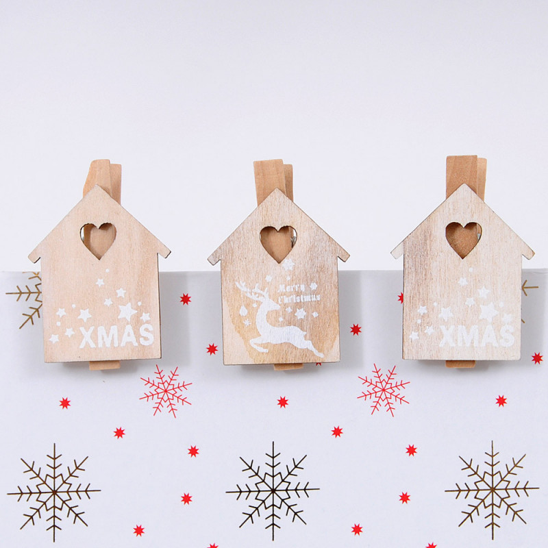 Kiiwah 30pcs Mollette di Legno Natale Mini Mollette con Spago di Iuta per Foto Carte Ornamenti di Appesi Decorazioni Murali Albero di Natale 
