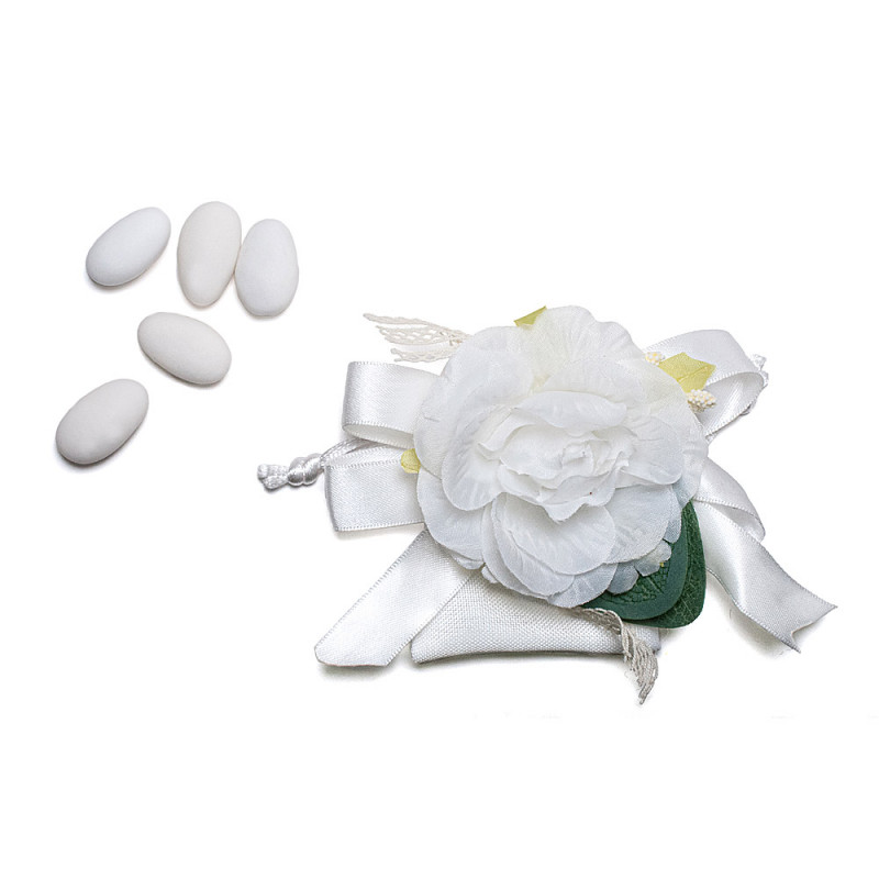 Rosa con Sacchettino Porta Confetti bianco con confetti