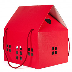Lino Rosso Scatola a Forma di casa casetta con Manici 24.5X24.5X15 cm 