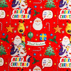 Foglio in Carta Regalo - Natale Bimbi renne e babbo sfondo rosso