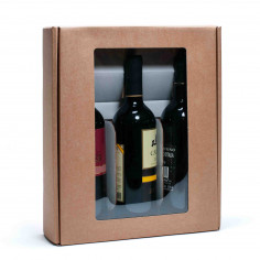 Scatola Porta Bottiglie di Vino con Finestra Avana - Cantinetta tre bottiglie chiusa