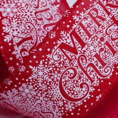 Nastro in Tessuto con Stampa Bianca Merry Christmas e Bordo Animato rosso texture