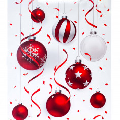 Borsa in Carta Plastificata Lucida con Maniglia in Cordoncino - Stella e Palline di Natale palle natalizie texture