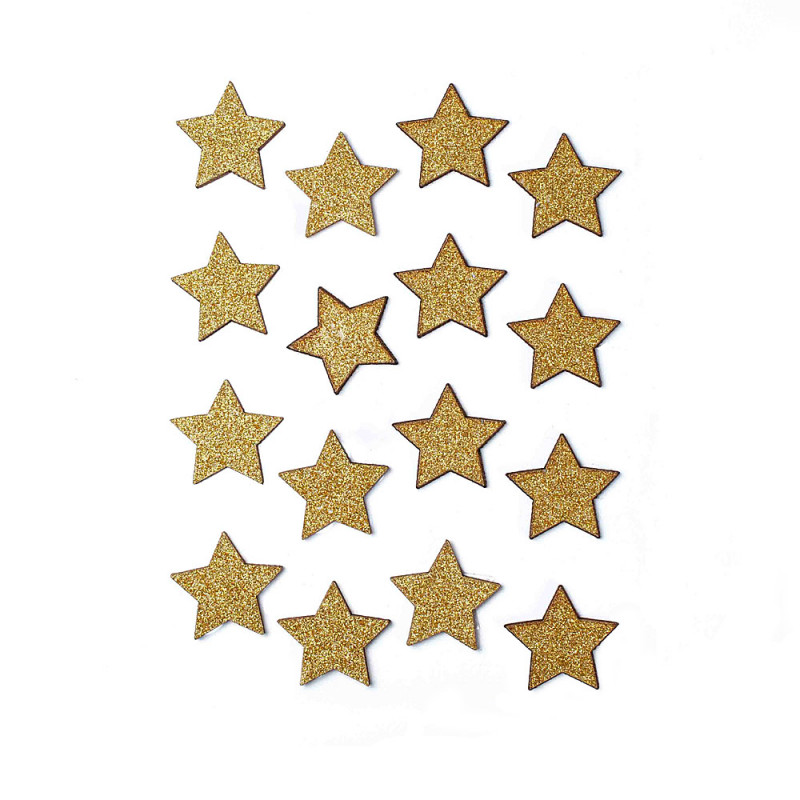 Sticker in Legno Stella oro con Glitter