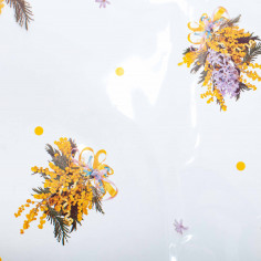 Foglio in Cellophane Trasparente con Stampa Mimose e Giacinti dettaglio