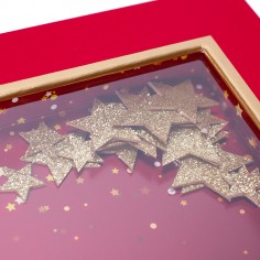 Scatola Rigida Quadrata con Finestra Merry Christmas - Rosso stelle