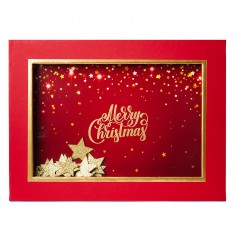 Scatola Rigida Rettangolare con Finestra Merry Christmas - Rosso di fronte