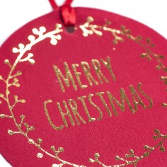 Etichette in Velluto con Cordino in Raso - Merry Christmas 6pz bordeaux da vicino