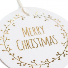 Etichette in Velluto con Cordino in Raso - Merry Christmas 6pz bianco da vicino