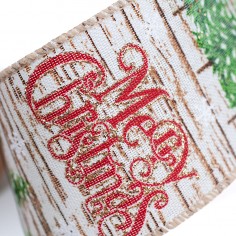 Nastro in Tessuto con Bordo Animato - Merry Christmas e Abeti da vicino