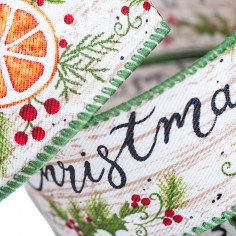 Nastro in Tessuto con Bordo Animato - Frutta e Merry Christmas piccolo stampa