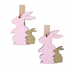 Mollette Chiudi Pacco con Coniglietti Rosa e Oro - Mis. Cm 5, Confezione da 6 Mollette