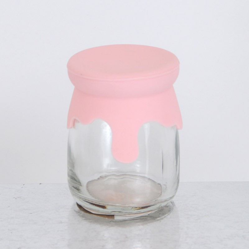 Vasetti vetro con tappo in silicone rosa
